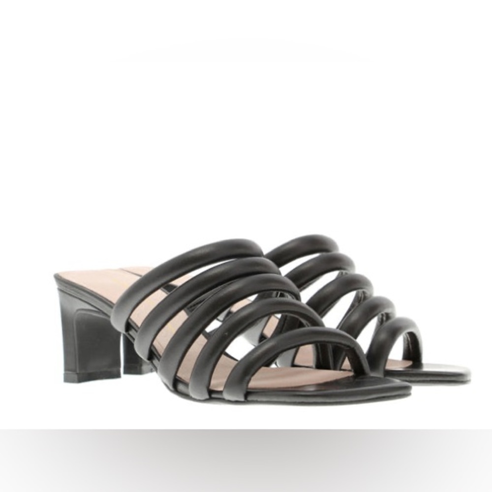 Intentionally Blank Willow III Black Tubular Leather Strap Slide Sandals Size 8